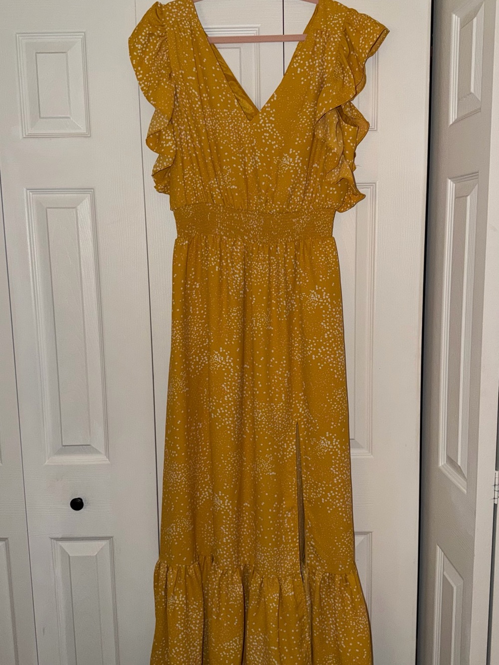 Mustard Yellow Ruffle Maxi Dress - Women's Summer Dress-FREE SHIP S large
